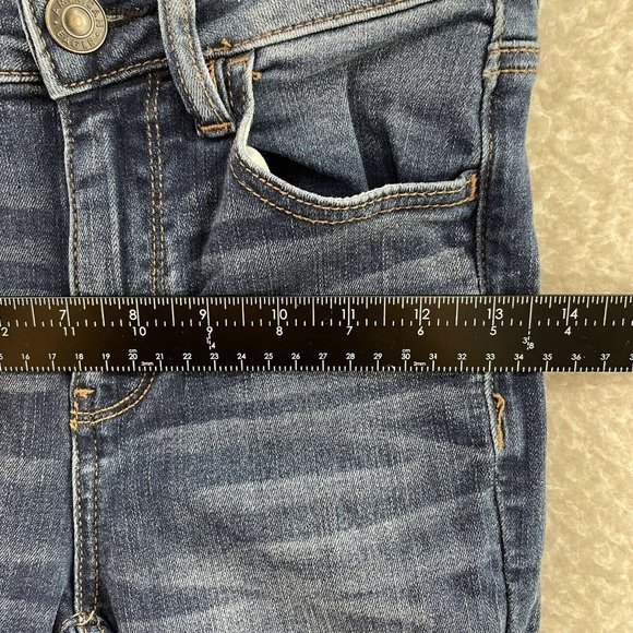 American Eagle Dark Wash Distressed Short Stretch Mid Rise Skinny Jeans 2 4 25 - Picture 8 of 12